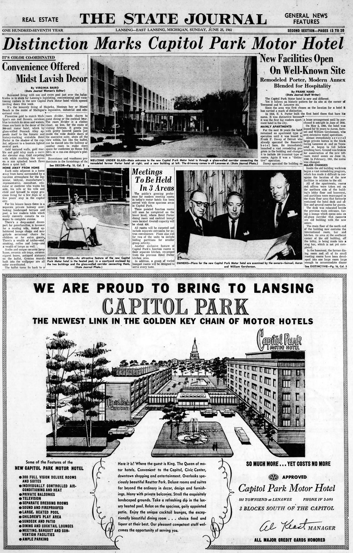 Capitol Park Motor Hotel - June 25 1961 Opening Article (newer photo)
